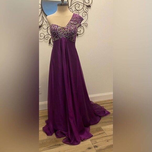 NW - One Shoulder Plum Formal Gown  / Wedding / Prom Dress - Clarisse Size 14 - Picture 2 of 16